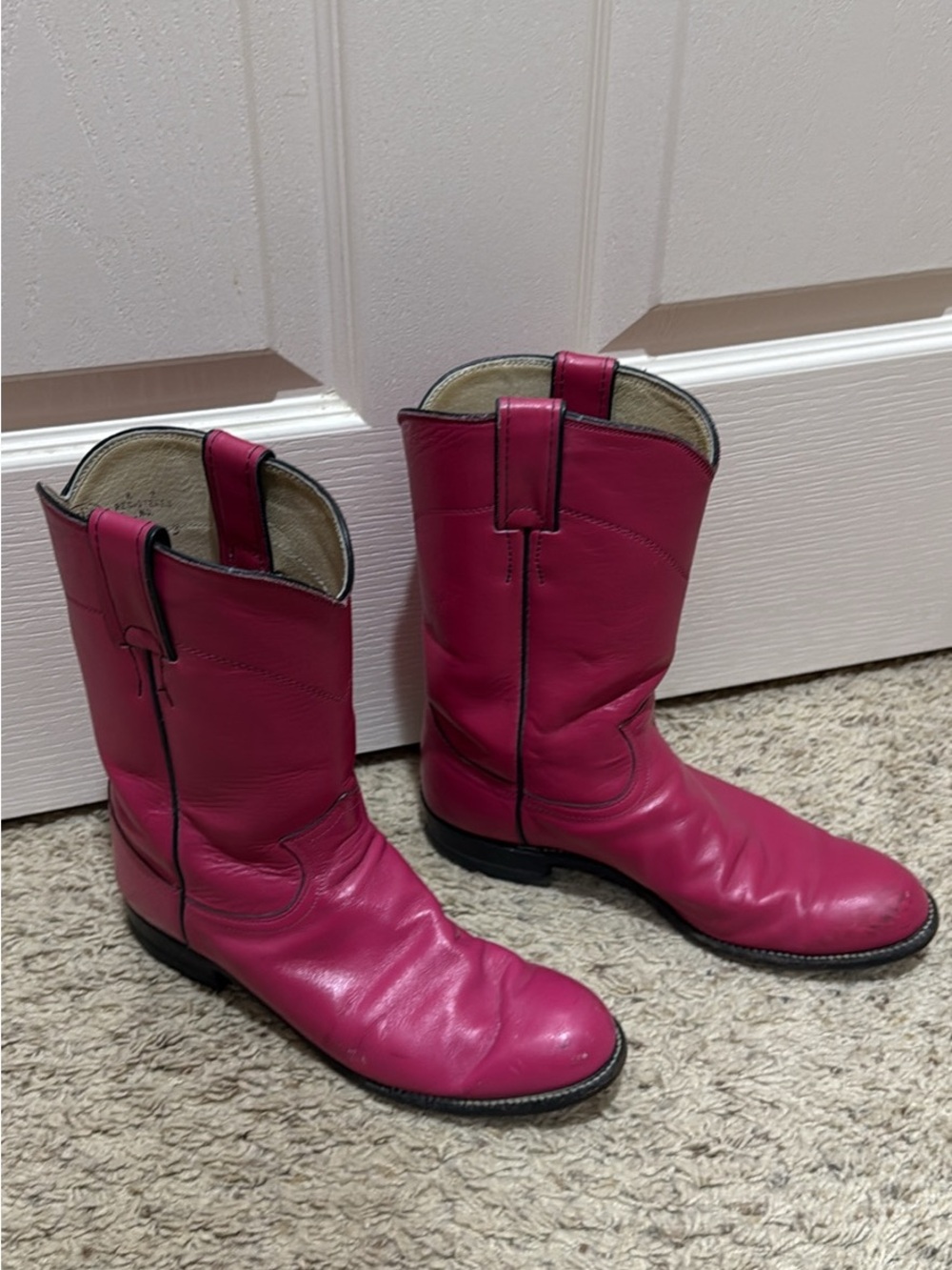 Justin Boots Bright Pink Leather Cowboy Boots